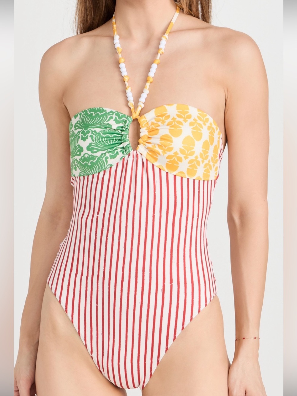 RHODE Kanika One-Piece Swimsuit Multi Colorblock Print Striped Halter XS NEW NWT